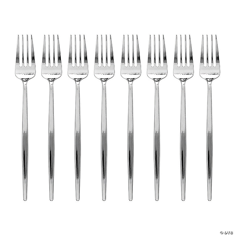 Shiny Silver Moderno Disposable Plastic Dessert Forks (140 Forks) Image