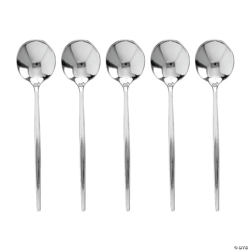 Shiny Silver Moderno Disposable Plastic Dessert Spoons (140 Spoons) Image
