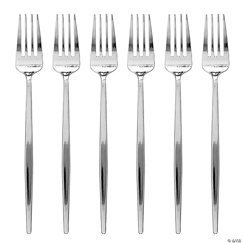 Shiny Silver Moderno Disposable Plastic Dinner Forks (140 Forks) Image