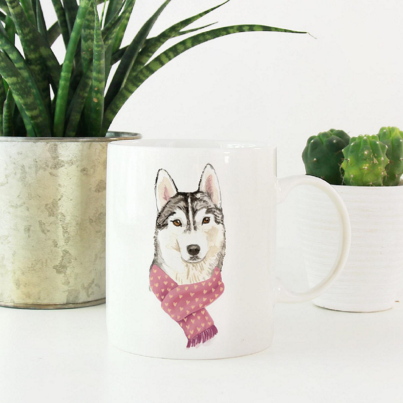 Siberian Husky Pink Scarf Ceramic Mug Image