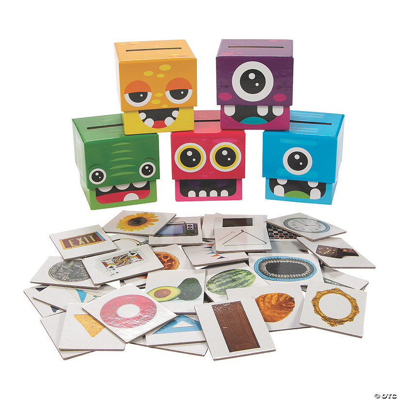 Silly Monster Face Self-Checking 2D Cardboard Shape-Sorting Cards Game Image