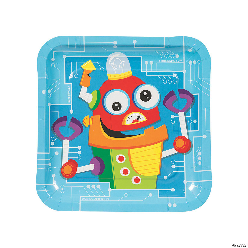 Silly Robot Party Square Paper Dinner Plates - 8 Ct. Image