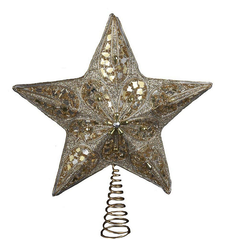 Silver and Gold Glitter Star with Gold Chips and Beads Christmas Tree Topper Image