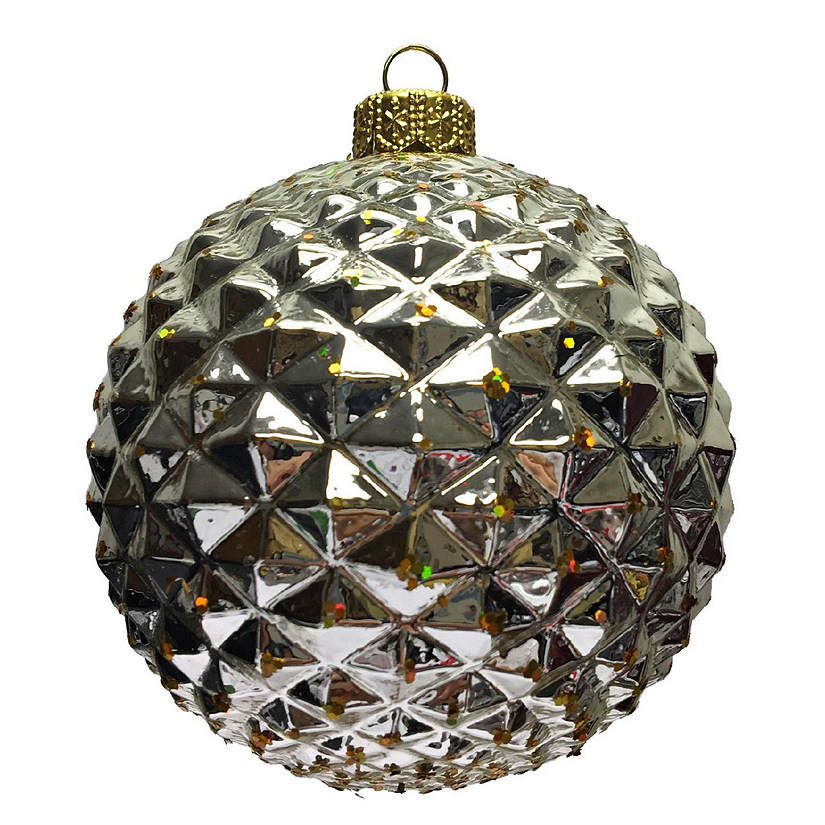 Silver and Gold Glittered Textured Ball Polish Glass Christmas Tree Ornament Image