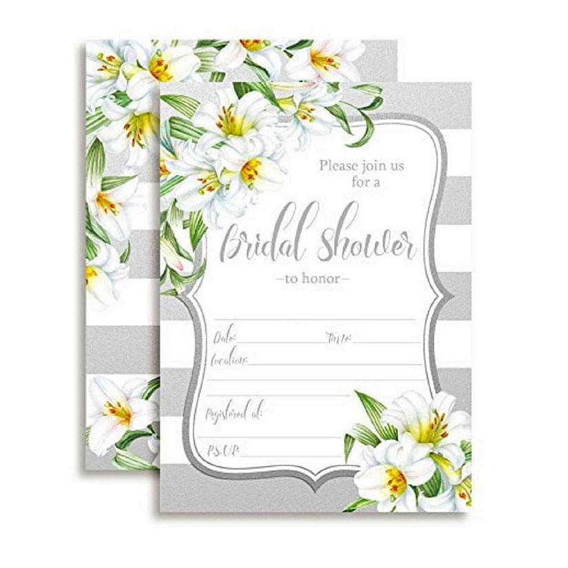 Silver &amp; White Lily Invitations 40pc. by AmandaCreation Image