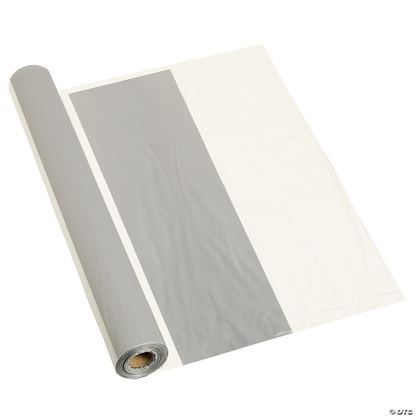 Silver & White Striped Plastic Tablecloth Roll Oriental Trading