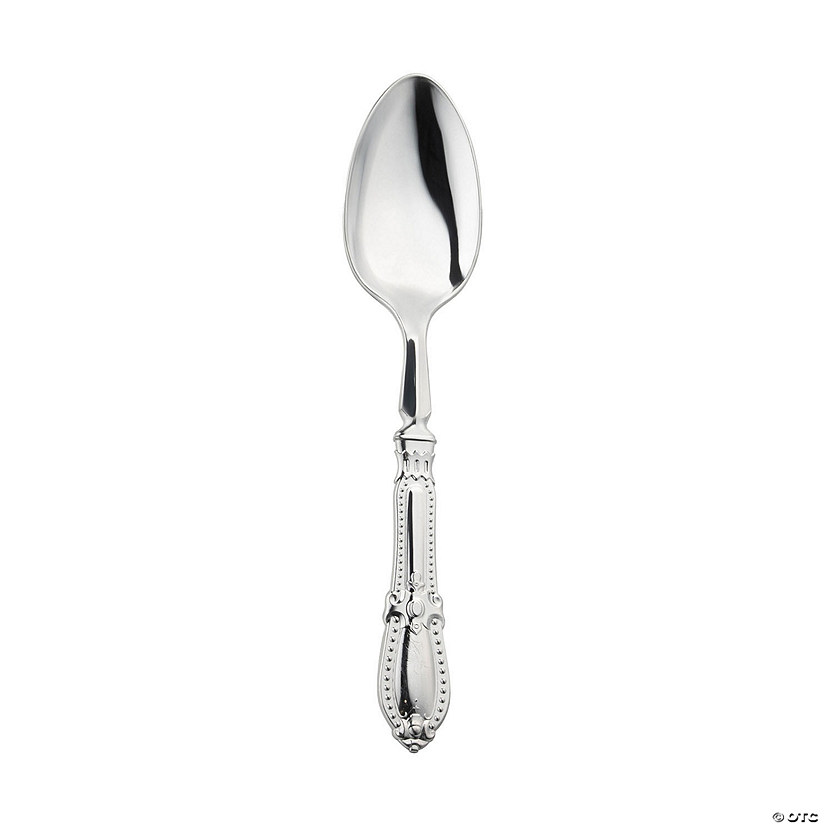 Silver Baroque Disposable Plastic Dinner Spoons - (120 Spoons) Image