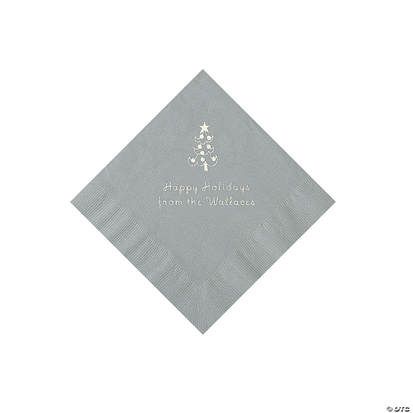 Silver Christmas Tree Personalized Napkins with Silver Foil &#8211; Beverage Image