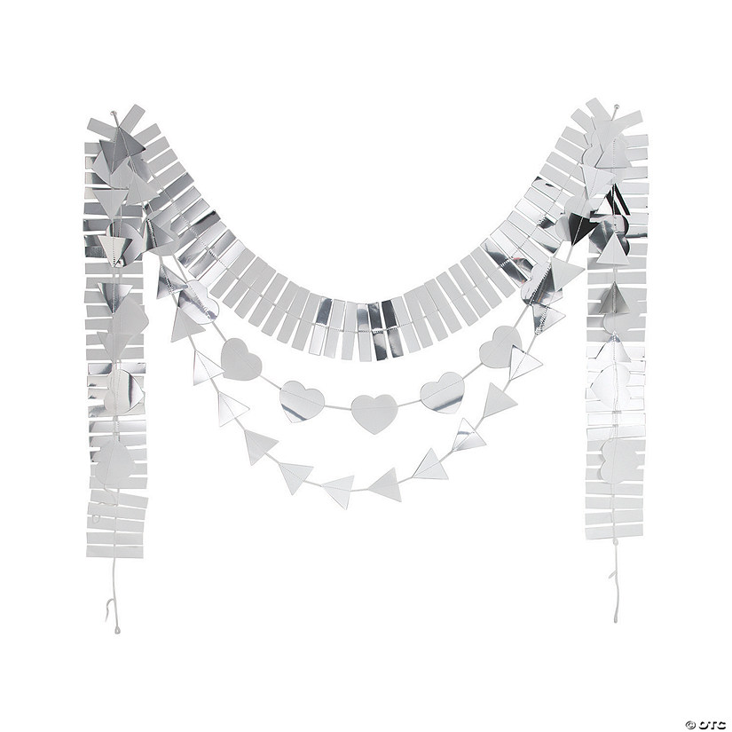 SIlver Foil Layered Heart Garland Set - 3 Pc. Image