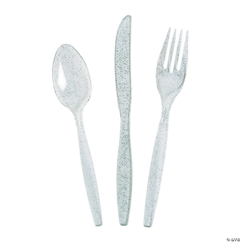 Silver Glitter Plastic Cutlery Sets - 48 Ct. Image