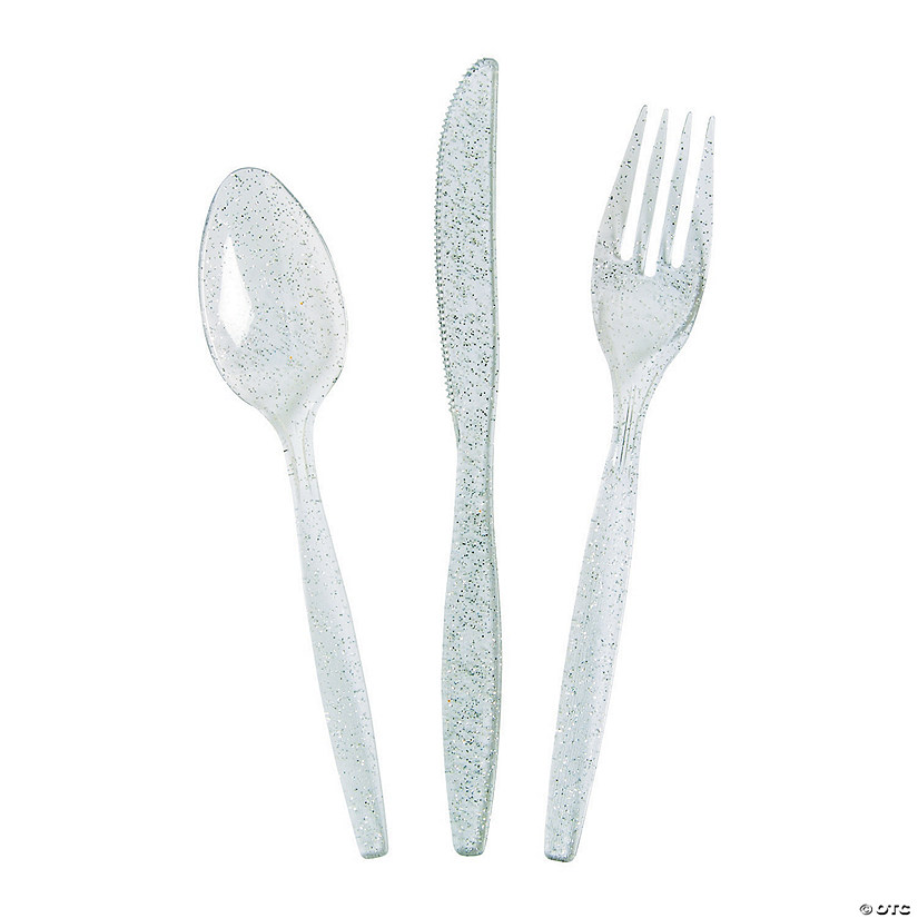 Silver Glitter Plastic Cutlery Sets 48 Ct. Oriental Trading