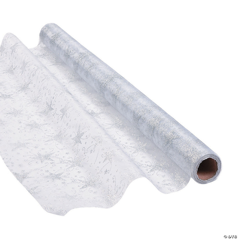 Silver Glitter Star Fabric Roll Image