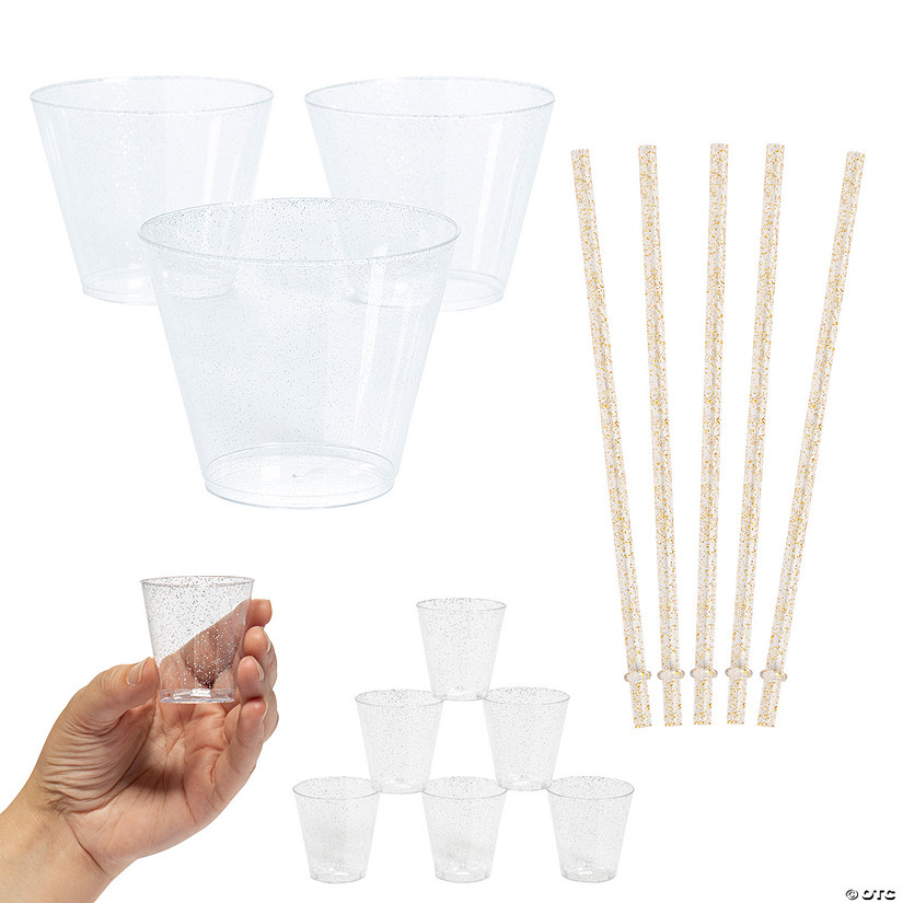 Silver Glitter Straw, Shot Glass & Cup Kit - 148 Pc. Image
