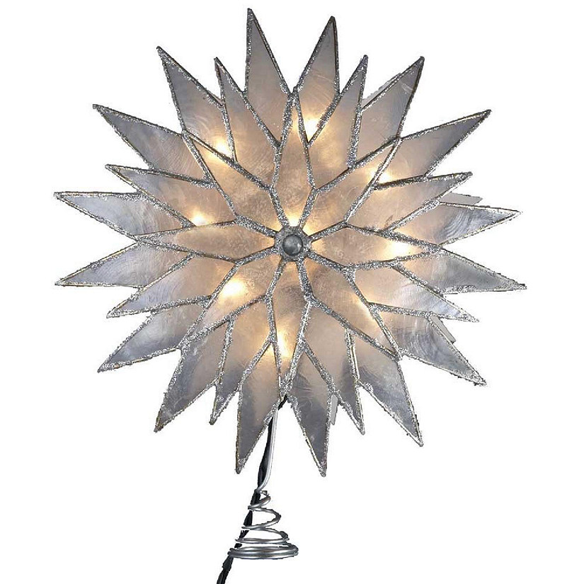 Silver Glitter Sunburst Capiz Light Up Christmas Tree Topper Holiday Decoration Image