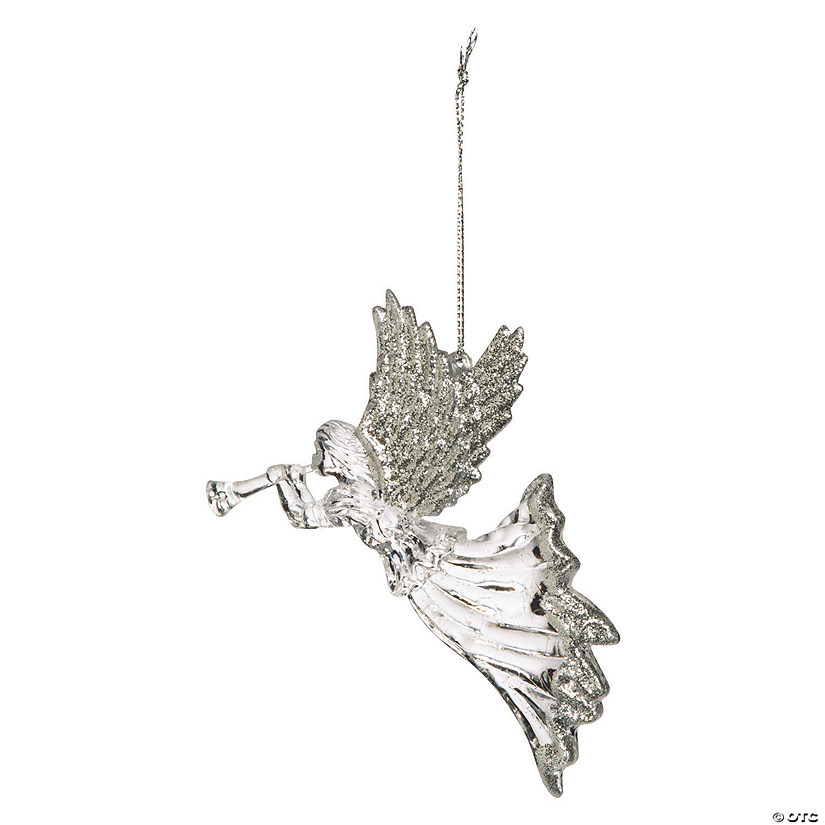 Silver Glitter Trumpeting Angel Plastic Christmas Ornaments - 12 Pc. Image