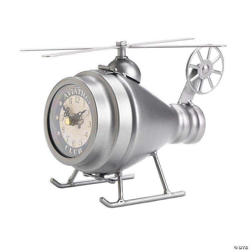Silver Helicopter Desk Clock 4X7.75X5.75" Image