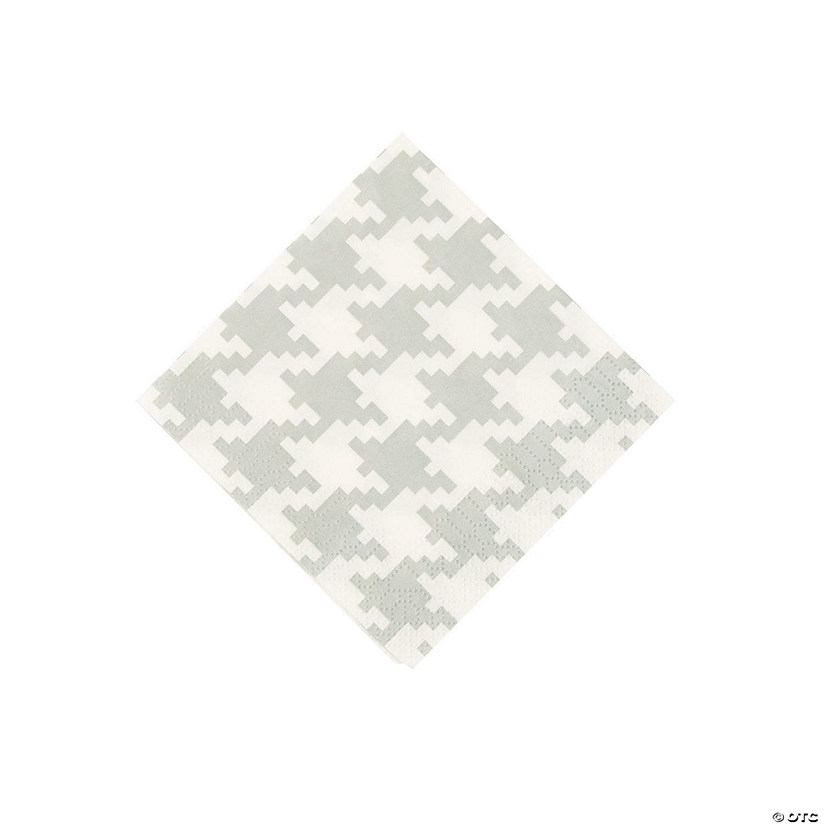 Silver Houndstooth Print Beverage Napkins Image
