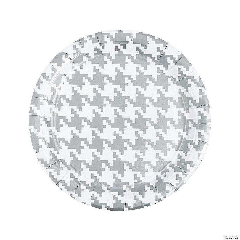 Silver Houndstooth Print Round Paper Dinner Plates - 8 Ct. Image