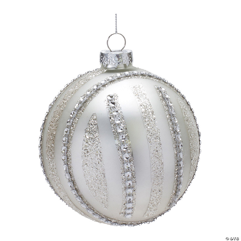 Silver Jeweled Ball Ornament (Set Of 6) 4"D Glass Image
