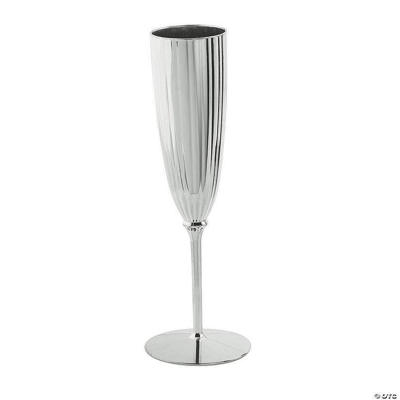 Silver Metallic Plastic Champagne Flutes - 12 Ct. Image