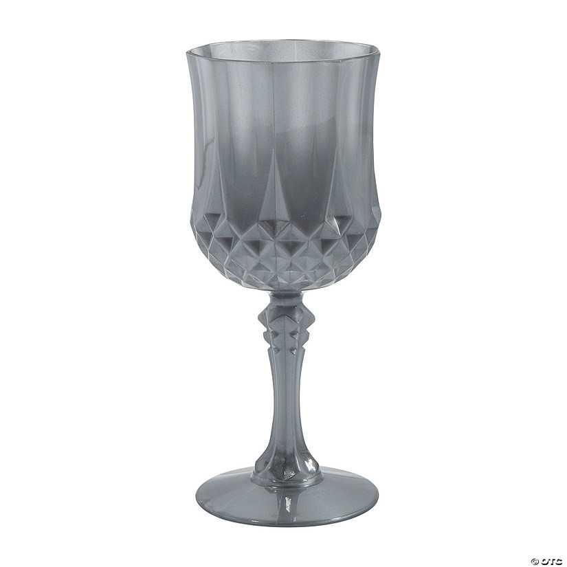 Silver Patterned Plastic Wine Glasses - 12 Ct. Image
