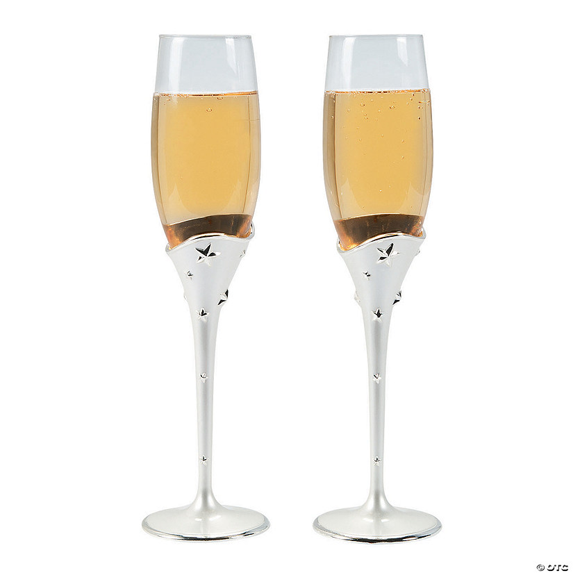 Silver Pearl Wedding Toasting Glass Champagne Flutes - 2 Ct. Image