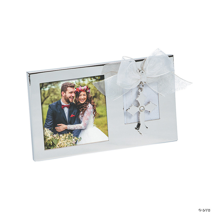 Silver Picture Frame with Cross Image