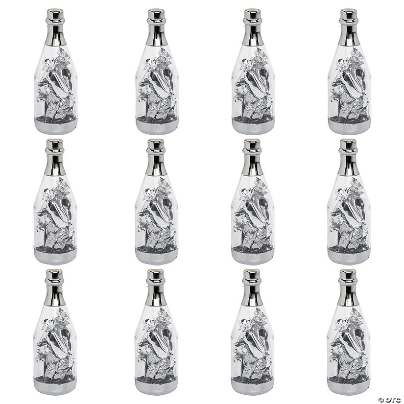 Silver Plastic Champagne Bottle Containers - 12 Pc. Image