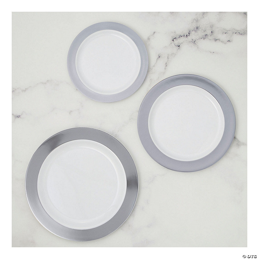 Silver Rim Plastic Party Plates Kit 30 Count Oriental Trading