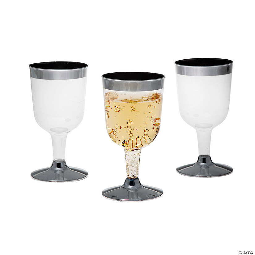 Silver Rimmed Mini Plastic Wine Glasses - 24 Ct. Image