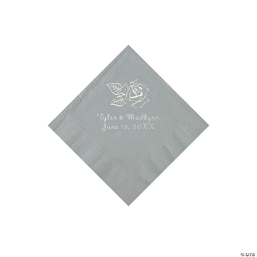 Silver Rose Personalized Napkins - 50 Pc. Beverage Image