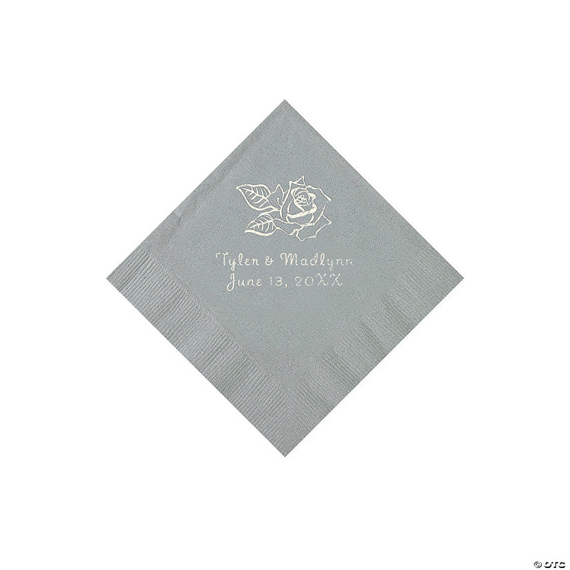 Silver Rose Personalized Napkins - 50 Pc. Beverage Image