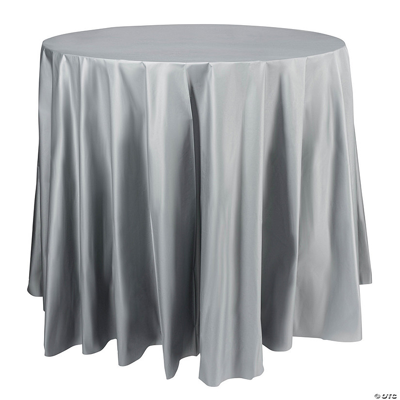 Silver Round Disposable Plastic Tablecloths (84") - 96 Tablecloths Image