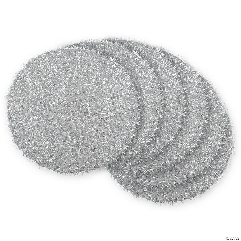 Silver Round Polypropylene Woven Tinsel Placemat (Set Of 6) Image