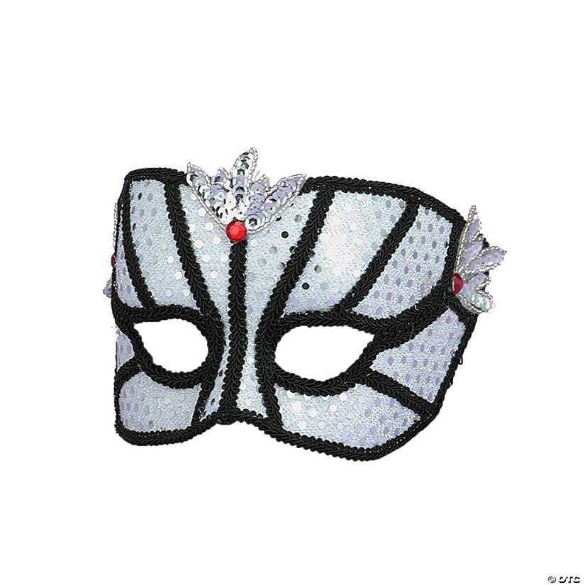 Silver Sequin with Black Trim Venetian Masquerade Mask | Oriental Trading