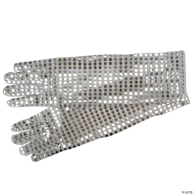 Silver Sequined Girl Child Halloween Gloves Costume Accessory - One Size Image