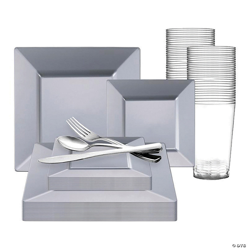 Silver Square Plastic Dinnerware Value Set (20 Settings) Image