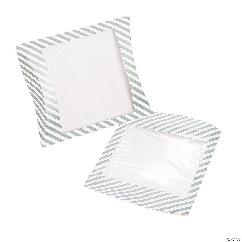 Silver Stripe Pillow Boxes with Window - 24 Pc. Image