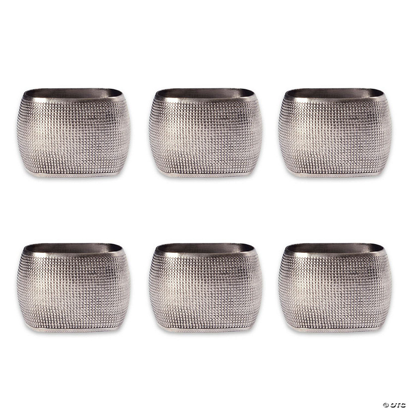 Silver Textured Square Napkin Ring (Set Of 6) Image