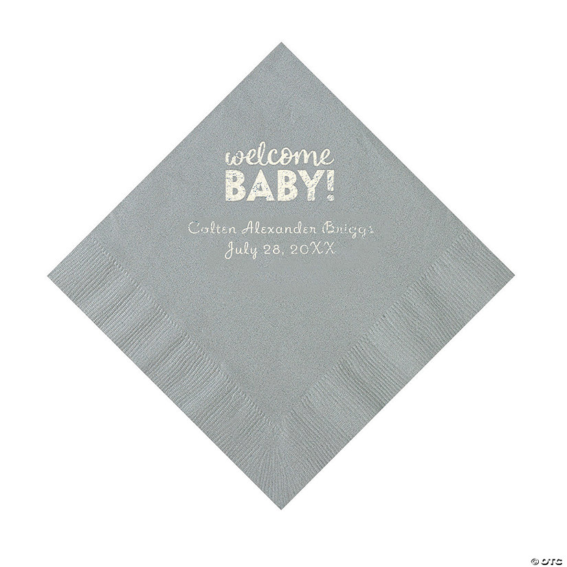 Silver Welcome Baby Personalized Napkins with Silver Foil - 50 Pc. Luncheon Image