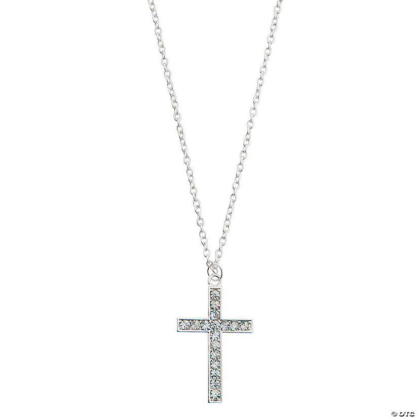 Silvertone & Rhinestone Cross Necklace - Discontinued