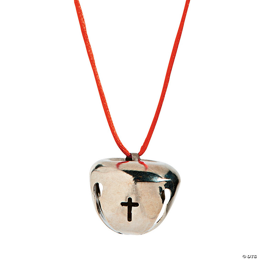 Silvertone Jingle Bells with Cross Cutout Necklaces - 12 Pc. Image