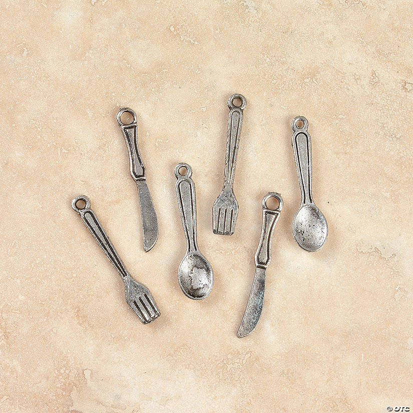Silvertone Metal Knife, Fork & Spoon Charm Mix Discontinued