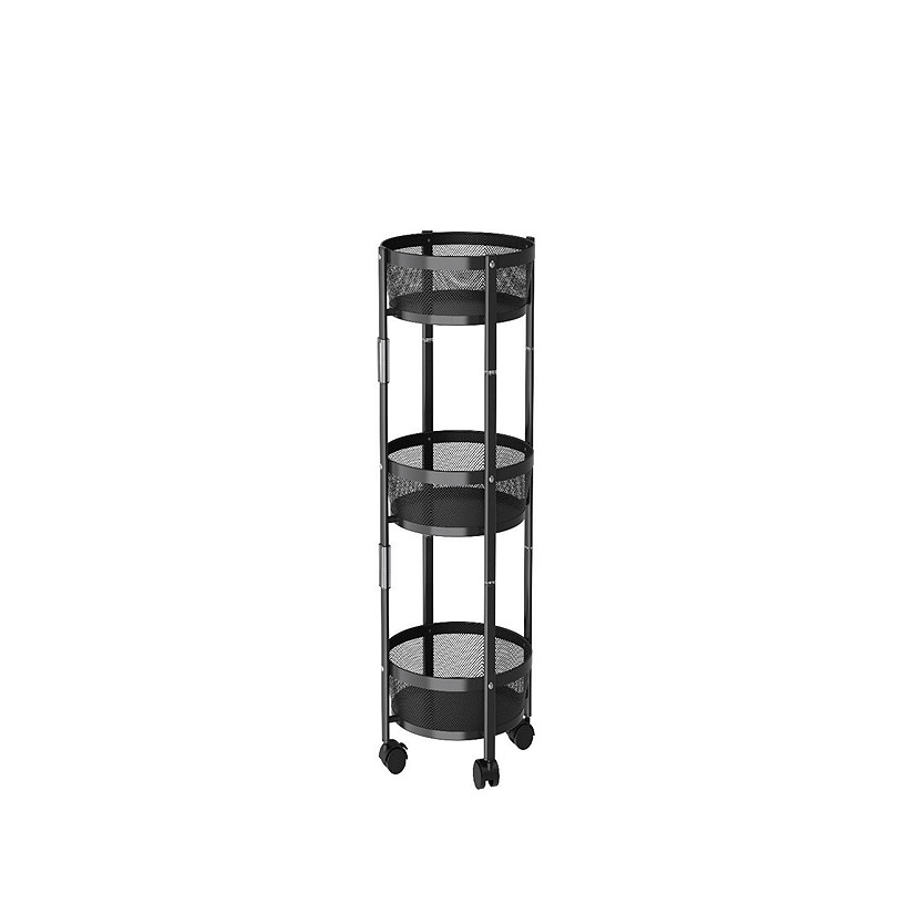 SimpliFurnished 3-TIER ROUND CART BLACK FOLDABLE | Oriental Trading