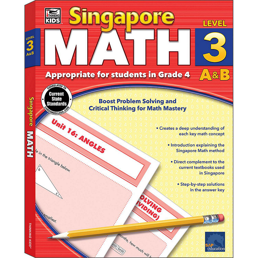 Singapore Math Grade 4 Workbook&#8212;4th Grade Addition, Subtraction, Multiplication, Division, Bar Graphs, Fractions, Length, Mass, Volume Problem Solving (256 pgs) Image