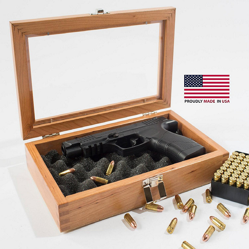 Single Pistol DISPLAY Gun Chest Natural Finish on Solid CHERRY Wood Image