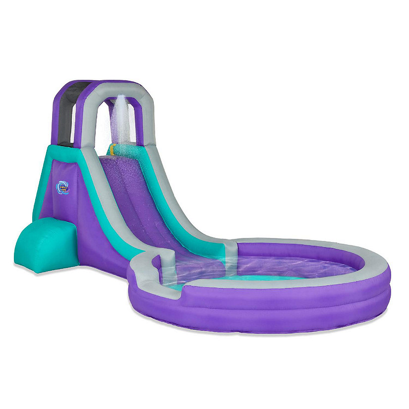 Single Ring Inflatable Water Slide Park with Climbing Wall &amp; Deep Pool - Purple Image