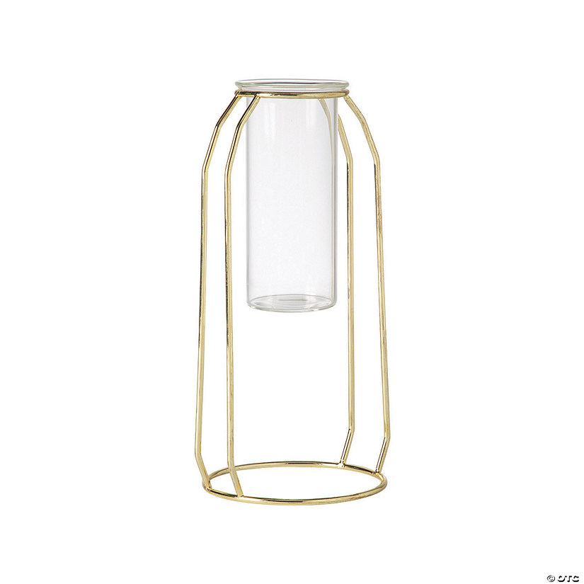 Single Stem Bud Vase with Gold Geometric Holder Image