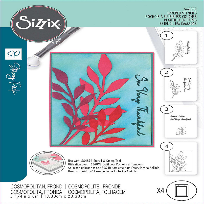 Sizzix A6 Layered Cosmopolitan Stencils By Stacey Park 4/Pkg-Frond Image