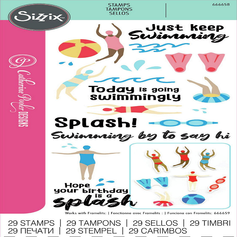 Sizzix Clear Stamps Set By Catherine Pooler 29/Pkg-Synchronized Swimmers Image